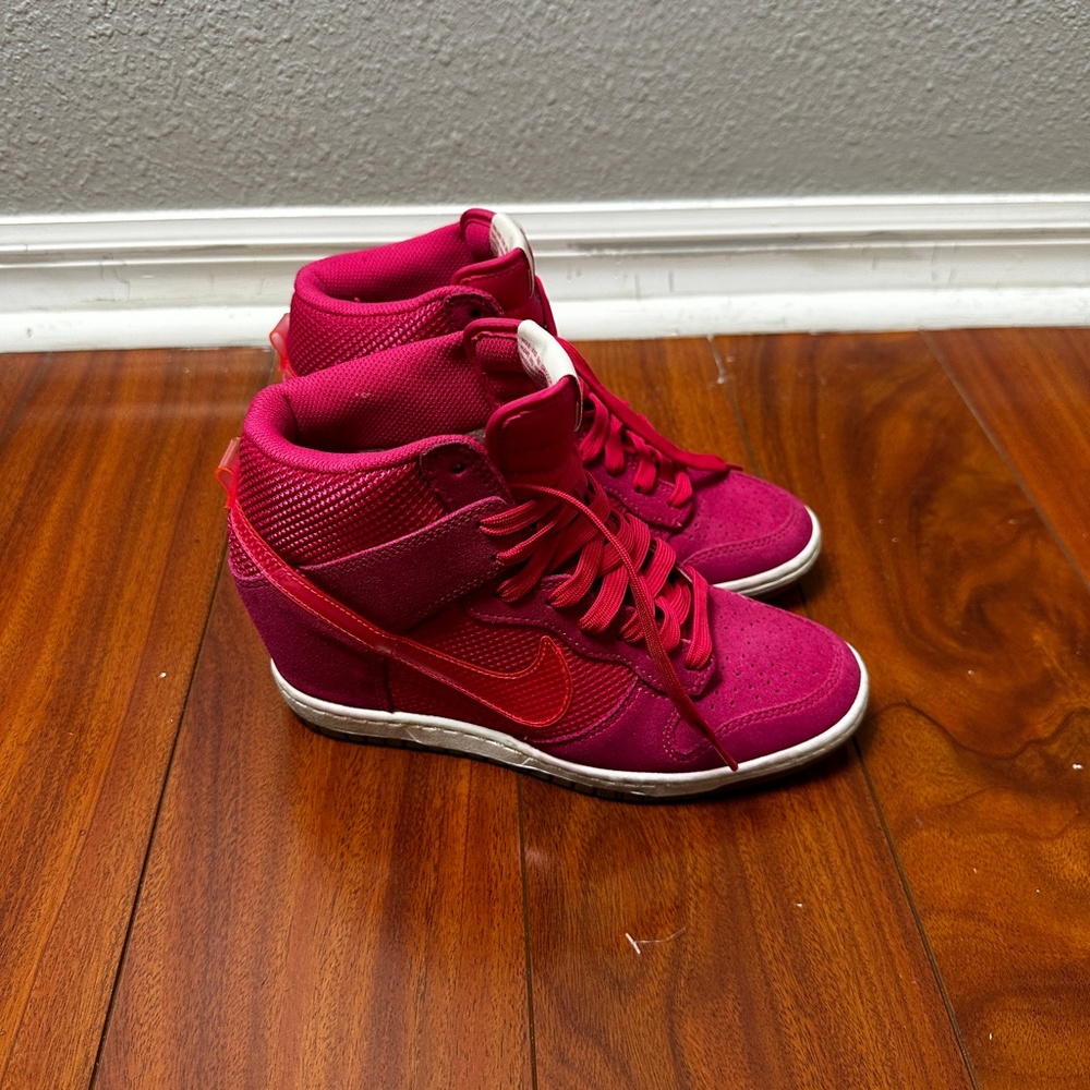 PINK Nike Dunk Sky Hi Hidden Wedge Heel Women’s size 7 suede.